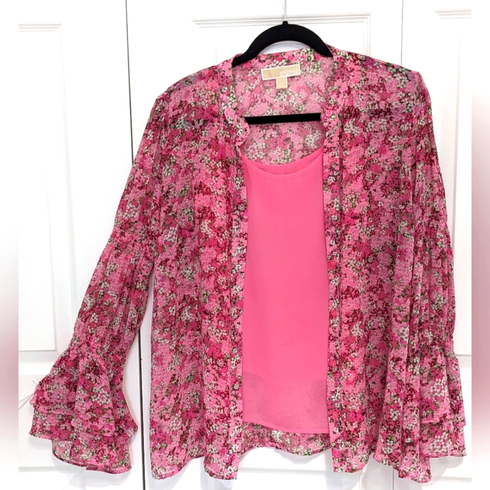 Michael Kors button down blouse with tank top inside. Pink, L